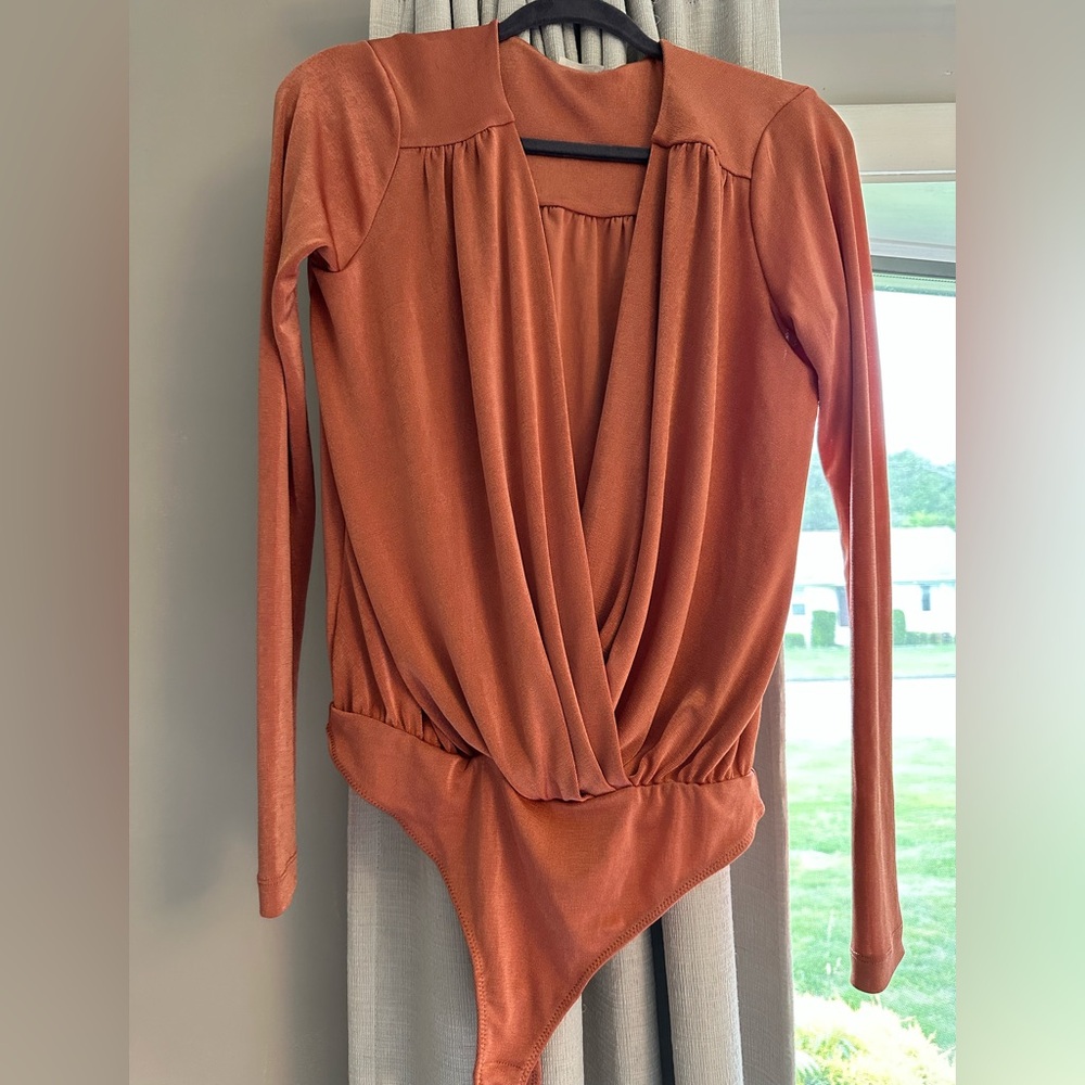 Free People Intimately Rust Long Sleeve Surplice Bodysuit - Size M